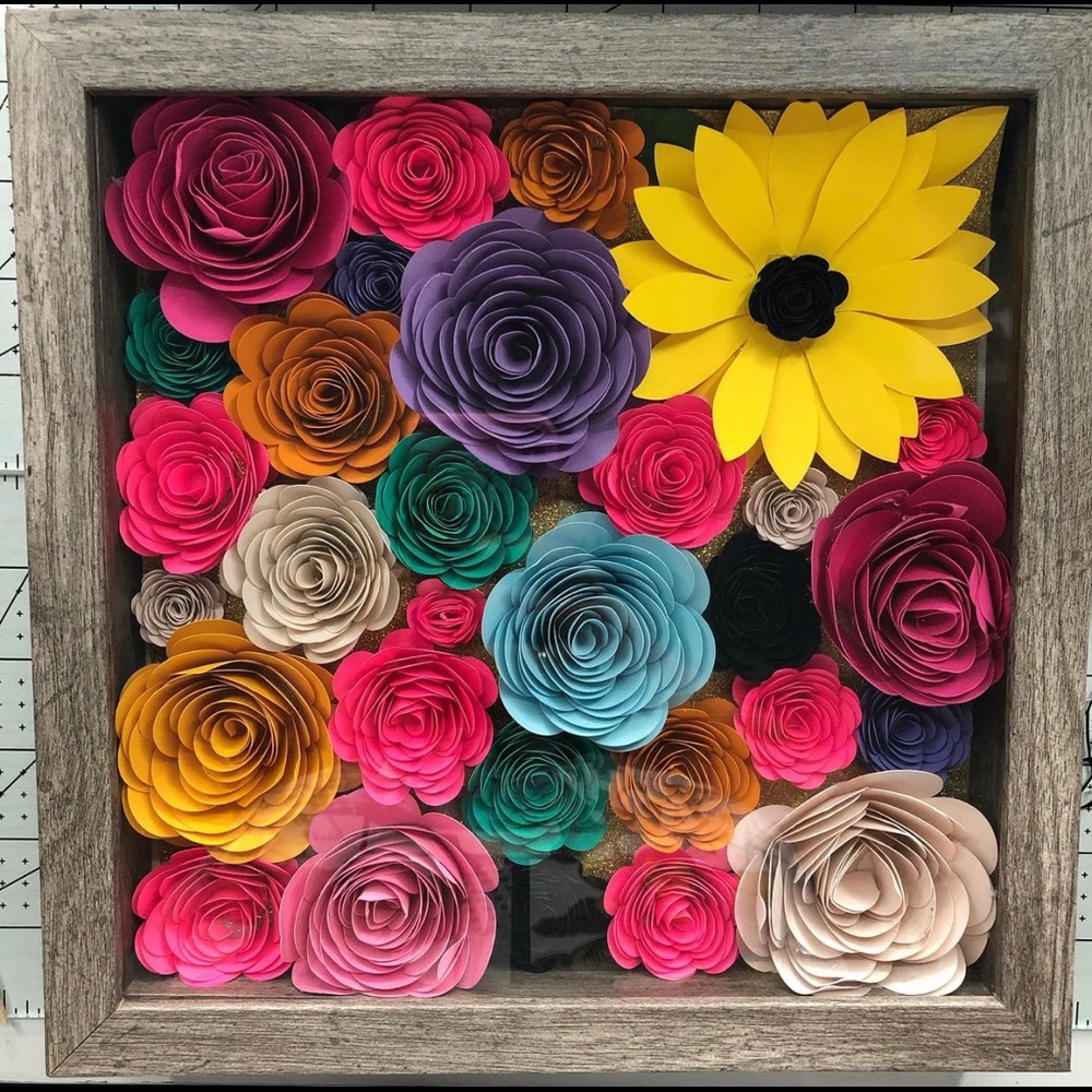 Multi-color roses handmade shadow box